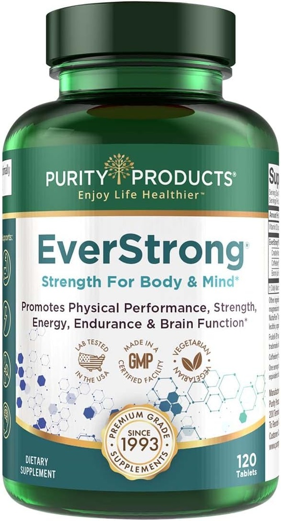 EverStrong - Creatine Monohydrate Blend - Κλινικά Σπουδές για Γκολφ Μεγιστοποίηση Απόσταση Οδήγησης - Μύες Matrix Blend - Κοινή, Μυϊκή & Ενεργειακή Υποστήριξη - Βόριο, ΚαφέςBerry, Βιταμίνη D3 - 120 Δισκία