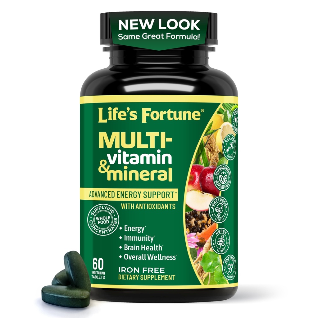 Life's Fortune Whole Food Multivitamin & Mineral Supplement for Men & Women | Daily Energy Support Vitamins | Immune, Brain & Metabolism Support | Iron Free, 60 Vegetarian Tablets