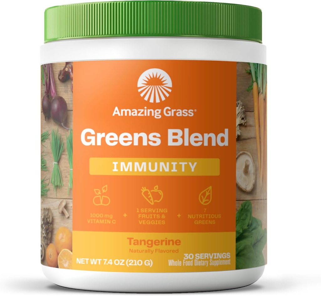Amazing Grass Green Superfood Ανοσία: Super Greens σκόνη με βιταμίνη C, Cordyceps, Beet Root σκόνη & Reishi Μανιτάρια, Tangerine, 30 εξυπηρετούν