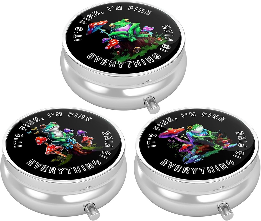 3 Pack Pill Box, μικρή θήκη χαπιών για το πουρμπουάρ & τσέπη, χαριτωμένο οργανωτής ταξιδιωτικής ιατρικής, φορητός κάτοχος δοχείου ιατρικής για να κρατήσει βιταμίνες, φαρμακευτική αγωγή, ιχθυέλαιο & συμπλήρωμα, χαριτωμένος βάτραχος