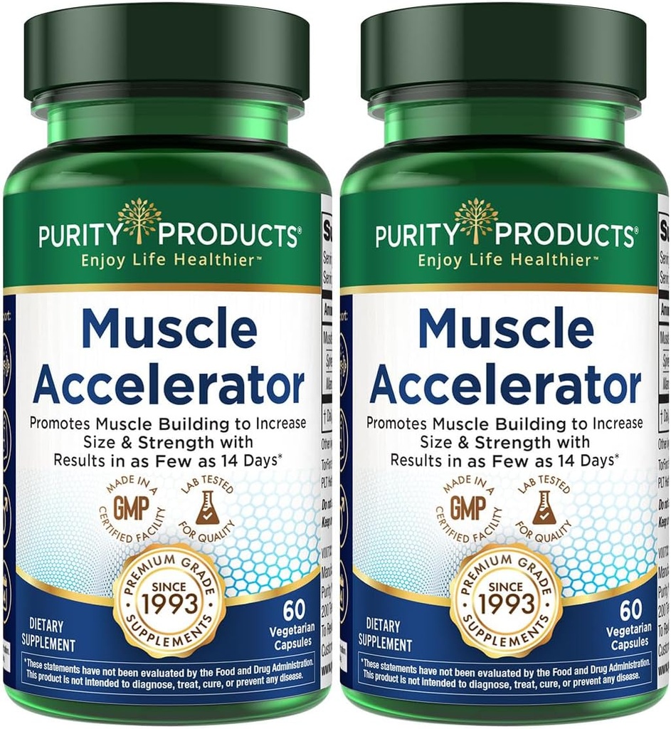 Purity Products Muscle Accelerator 650 mg Patented & Clinically Tested Muscle Accelerator Blend of Ayurvedic Herbal Extracts Promotes Strength, Endurance + Muscle Growth - 60 Veg Caps (2)