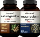 NatureBell Μαγνήσιο Γλυκινικό Κάψουλες 500mg & Ashwagandha 12.500 mg Ισοδύναμο με Μαύρο Πακέτο Πιπεριού 