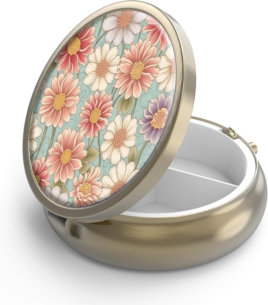 Χάπια κασετίνα χάπι με καθρέφτη Retro 3 διαμέρισμα μικρό χάπι Organizer για Purse ή Pocket Χάλκινο μικρό Rud Pill κιβώτιο ή βιταμίνες, ιχθυέλαιο, συμπληρώματα, Pill Containe ταξιδιωτικά δώρα ( Ρέτρο Φλοράλ)