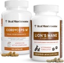Real Mushrooms Cordyceps for Humans (120ct) and Lions Mane for Pets (120ct) - Bundle for Energy, Vitality & Cognition - Vegan, Non-GMO, Gluten-Free, Grain-Free Mushroom Extract Supplements