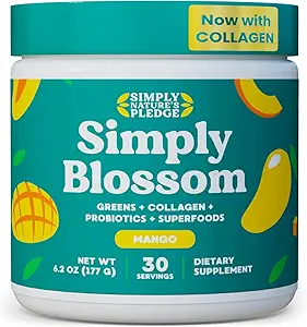 Απλά Blossom Διατροφή Daily Greens & Superfood Powder + Collagen + Probiotics for Women's Digestive Health & Bloating Relief. Βοήθεια για την υγεία σας Bloom - 30 ημέρες προσφοράς - Mango