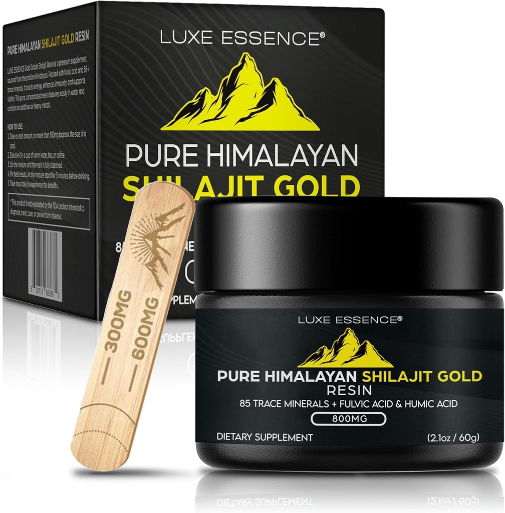 Pure Himalayan Organic Shilajit Resin | 800mg Potency Gold Grade | Natural Source of Fulvic Acid & Trace Minerals | Plant-Based | Non-GMO | 60g