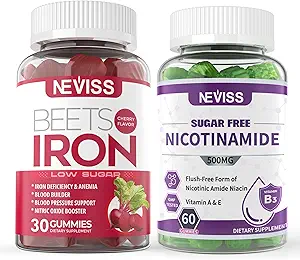 NEVISS Vegan Iron Supplement, Gentl Iron + Sugar Free Nicotinamide 500mg Gummies