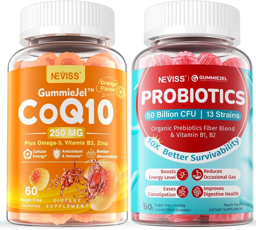 Χωρίς ζάχαρη NAVIS CoQ10-250mg / 500mg Γεμισμένες Gummies + Χωρίς προβιοτικά