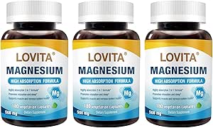 Lovita Triple Magnesium Complex 500mg, Υψηλής Απορρόφησης και Δύναμης Φόρμουλα, Γλυκινικό, Κιτρικό & Οξείδιο, Υποστήριξη Ύπνος, Χαλάρωση, Καρδιά, Νεύρα & Υγεία των οστών, 180 Κάψουλες Vegan