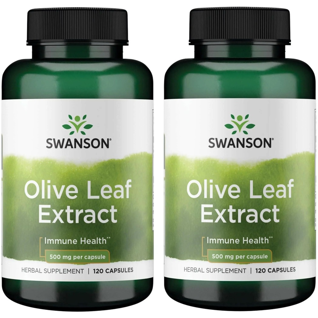 Swanson Olive Leaf Extract Κάψουλες με 20% Oleuropein - (120 Κάψουλες, 500mg Καθένα) 2 Φιάλες