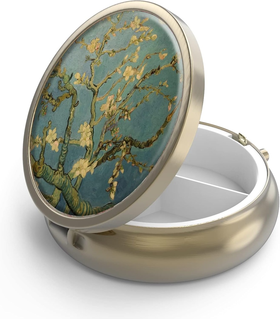 Χάπια κασετίνα χάπι με καθρέφτη Retro 3 διαμέρισμα μικρή θήκη χάπι για το πορτοφόλι ή το τσεπάκι μπρούντζο μικρό Rud κουτί χάπια ή βιταμίνες, ιχθυέλαιο, συμπληρώματα, χάπια Containe ταξιδιωτικά δώρα ( Vangogh Τέχνη)