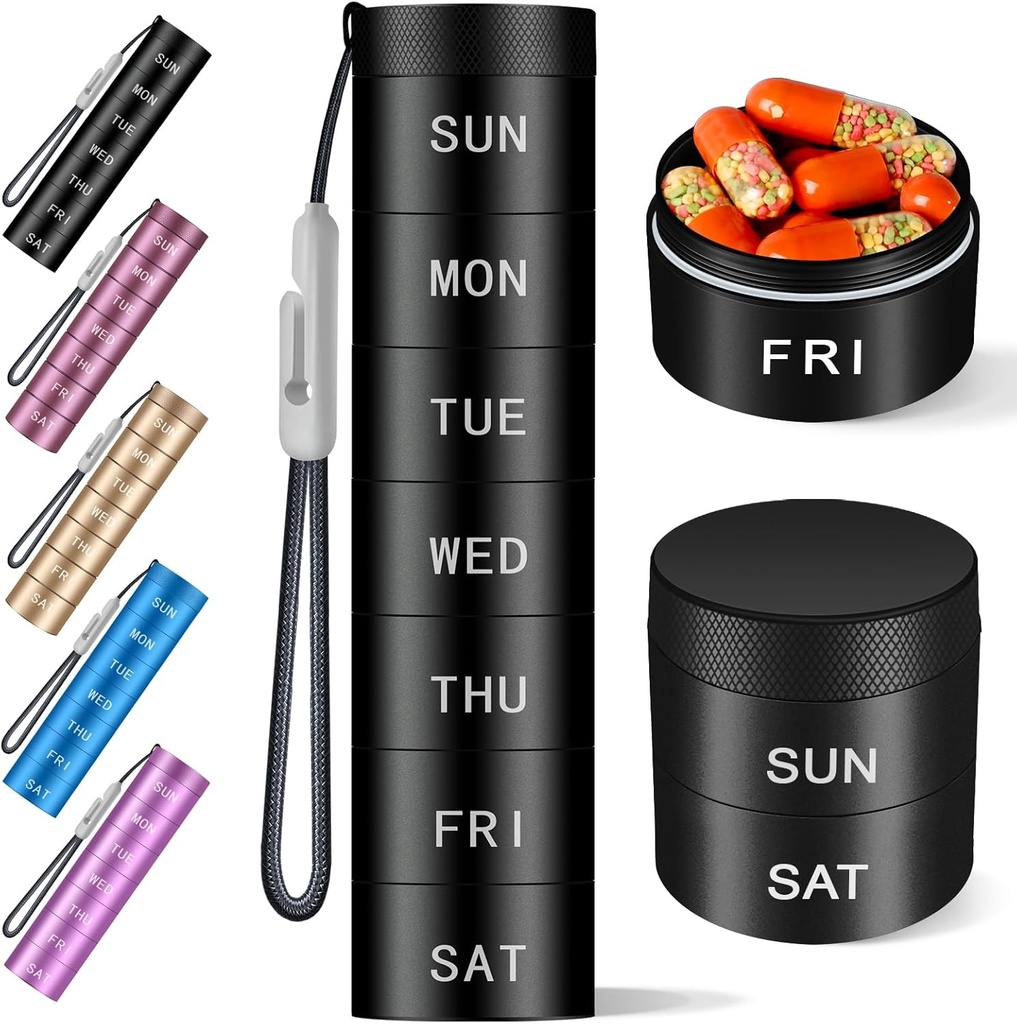 Aluminium Travel Pill Organizer,Weekly Metal Pill Case,Pill Holder, Moisture Proof Waterproof Daily Pill Box 7 Day, Large Pill Container to Hold Vitamins,Medication,Supplements【Black】
