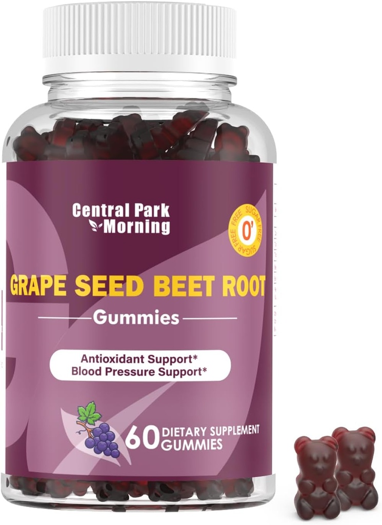 Σταφύλια Σπόροι σόγιας Ενεργειακά Gummies, Nitric Oxide and Blood Pressure Support, Grape Seed Extract & Non-GMO Beet Root Gummies, Grape Flavor