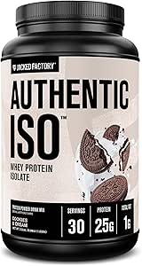 Jacked Factory Authentic ISO Grass Fed Whey Protein Isolate Powder - Χαμηλό υδατάνθρακες, πρωτεΐνη οικοδόμησης μυών μη ΓΤΟ w/No Fillers, Post Process Recovery, Cookies & Cream