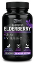 Zeal Naturals Max Strength Elderberry Capsules + Ψευδάργυρος + Βιταμίνη C 500mg για την υποστήριξη ανοσοποιητικού συστήματος με Black Sambucus Elderberry 