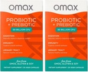 Omax3 Prebiotic & Probiotic 50 Billion CFU + Chicory Inulin, 10 Strain, Reduce Bloating, Digestion, SIBO, Leaky Gut, Κολπικό pH, Acidophilus, Vegan, Γαλακτοκομικά, Χωρίς γλουτένη, Blister Συσκευασία (2 Συσκευασία)