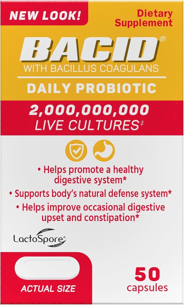 Bacid Daily Probiotic με Bacillus Coagulans, 50 Count, Digestion συμπλήρωμα για τη βελτίωση της περιστασιακής δυσκοιλιότητας