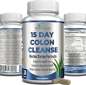 15 Day Colon Cleanse and Detox, Herbal Detox Formula, Supports Weight Loss, Constipation Relief - Boosts Energy. Flush Toxins, Natural Safe Colon Cleanser for Men and Women - 30 Capsules