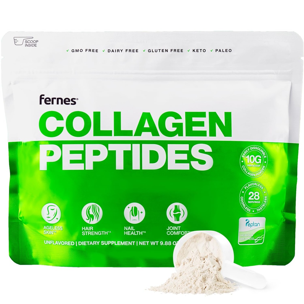 Hydrolyzed Collagen Peptides Supplement for Women & Men - Joint, Hair, Skin & Nails Support - Grass Fed Type I & III - Keto, Paleo - 28 Υπηρεσίες, 9.88 oz, Άγευστη σκόνη
