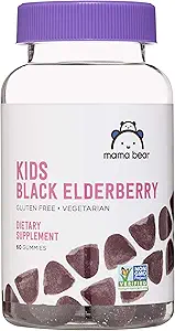 Brand - Mama Bear, Vegetarian Kids Black Elderberry Gummies 300 mg με Βιταμίνες C, D, E και Ψευδάργυρο - Υποστήριξη ανοσοποιητικού συστήματος - 60 Gummies (1 έως 2 Μήνες Προσφορά), Μη ΓΤΟ, Χωρίς Γλουτένη