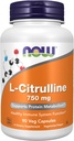 NOW Συμπληρώματα τροφίμων, L-Citrulline 750 mg, Υποστηρίζει τον μεταβολισμό πρωτεϊνών *, Amino Acid, 90 κάψουλες Veg