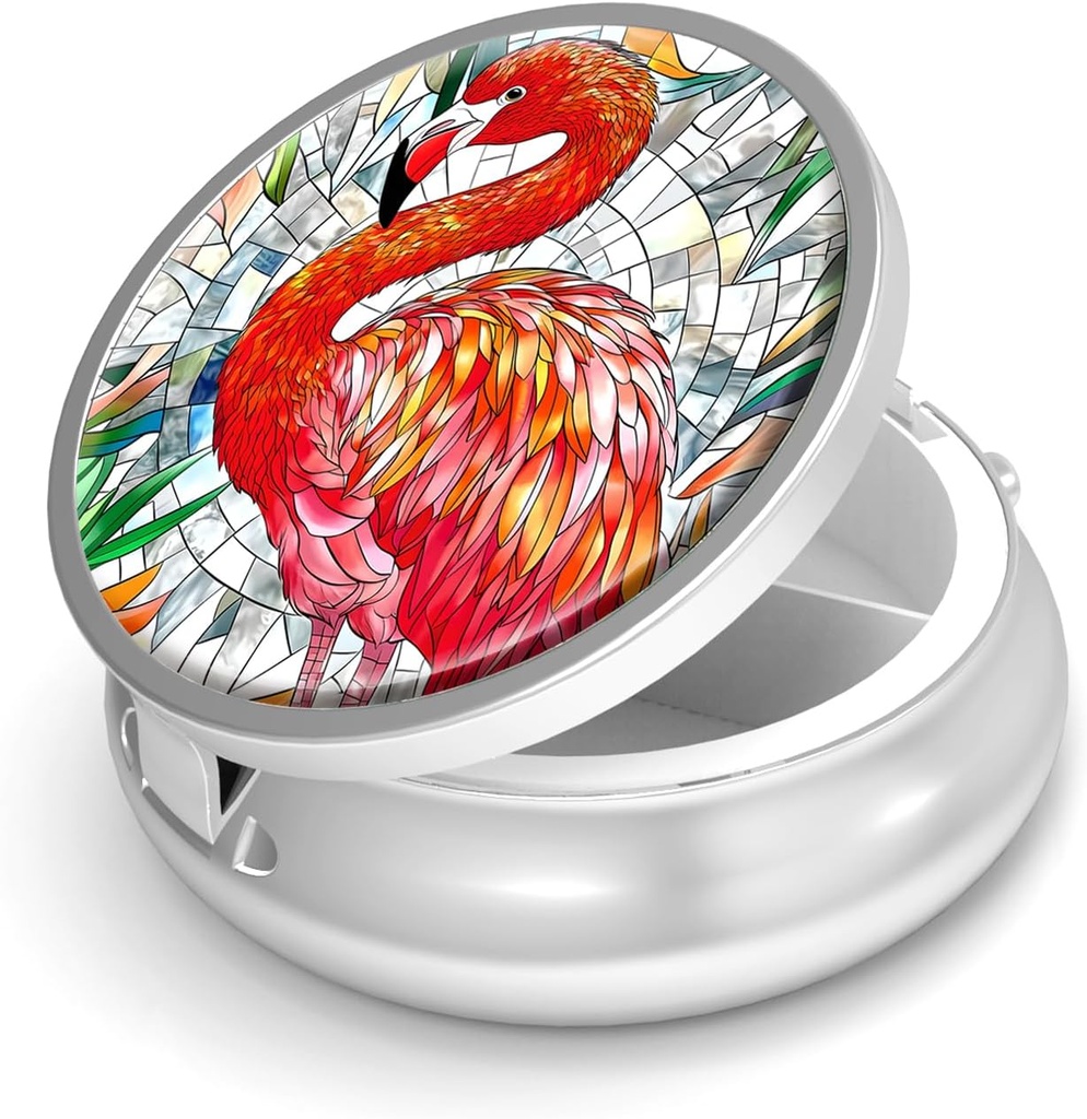 Κουτιά Χάπια 3-διαμέρισμα μικρή θήκη χαπιών για την τσάντα & Pocket Mini Μεταλλικό Χάπια Κάτοχος Travel Χάπια για να κρατήσει συμπληρώματα Βιταμίνες BPA-Free (Flamingo)