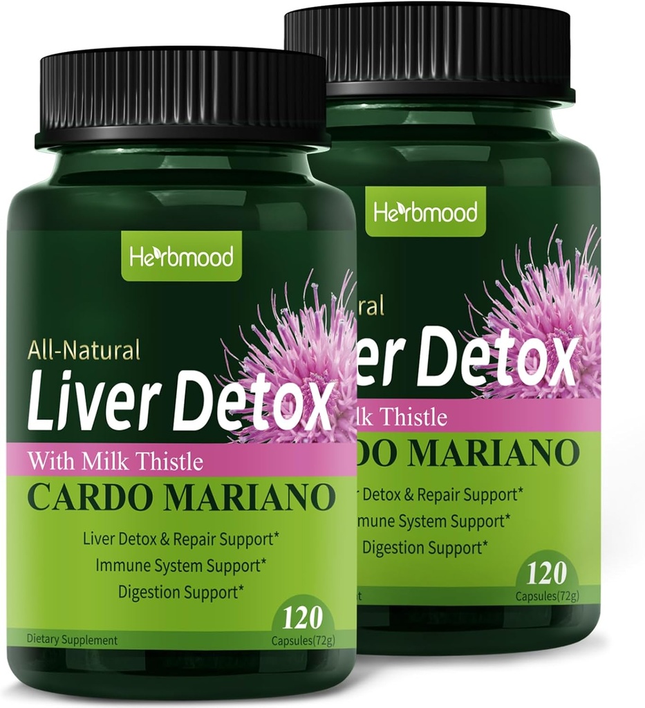 Herdmood Silymarin Milk Thistle Liver Detox Κάψουλες για το λιπαρό συκώτι, Alcachofa y Cardo Mariano con Silimarina para el Higado Graso, Liver Cleanse Detox & Repair Formula w/Artichoke Extract. 240 κόμη