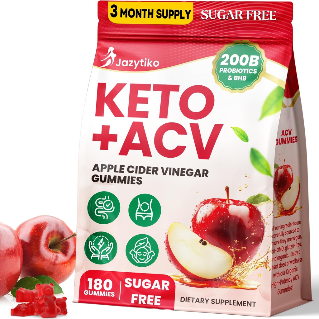 Μηλίτης μηλίτη, Προηγμένα ACV Gummy με προβιοτικά, BHB, B12 και Keto Υποστήριξη - Keto Acv Gummies για Detox, Μεταβολισμός, Digestion, Gut & Ανοσοποιητική Υγεία - Χωρίς ζάχαρη, Vegan, 180 Μετρητές