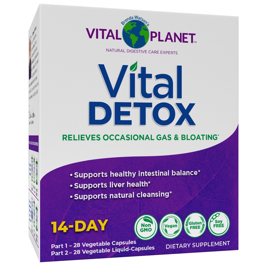 Vital Planet - Vital Detox με Γαϊδουράγκαθο Γάλατος, Quercetin, Alpha Lipoic Acid, Choline, και Βότανα, για Περιστασιακά Αέριο και Αίμα, Υποστηρίζει Υγιεινή Εντερική Ισορροπία, 2-Μέρος 14 Σετ Ημέρας, 56 Κάψουλες