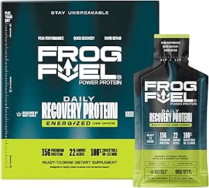 Frog Fuel Power Energized Protein Shot, 15g Protein Nano-Hydrolyzed Grass Fed Collagen, 120mg Caffeine, Fat & Sugar Free, 22 Amino Acids, 0 Carbs, Berry, 1 oz Packets, 24 Pack