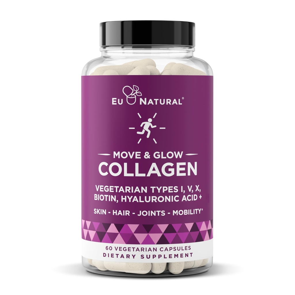 Move & Glow Collagen Χάπια για γυναίκες & άνδρες – Χορτοφαγικά Multi-Collagen (Type I-V-X) με 9 Φυτικά Superfoods για την Υγεία του Δέρματος & Κοινή Υποστήριξη – Βιοτίνη, Βιταμίνη C, Βιταμίνη Ε, 60 Χορτοφαγικές Κάψουλες