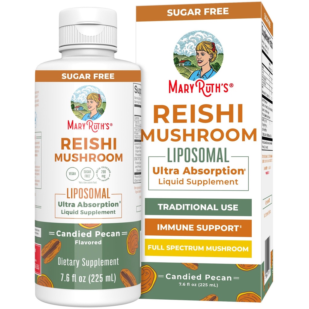MaryRuth's Reishi Mushroom Supplement | Ultra Absorption Liposomal | Immune Support Supplement | Full Spectrum | 200mg Beta-Glucans Per Serving | Vegan | Sugar Free | 7.6 oz | 15 Servings