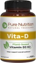 Pure Nutrition Vita D3 K2 - Plant Based Vitamin D3 K2 Supplement | 120 Tabs | Vitamin D3 6000 IU | Vitamin K2 as MK7 100mcg | Vitamin K2 D3 | Non GMO |