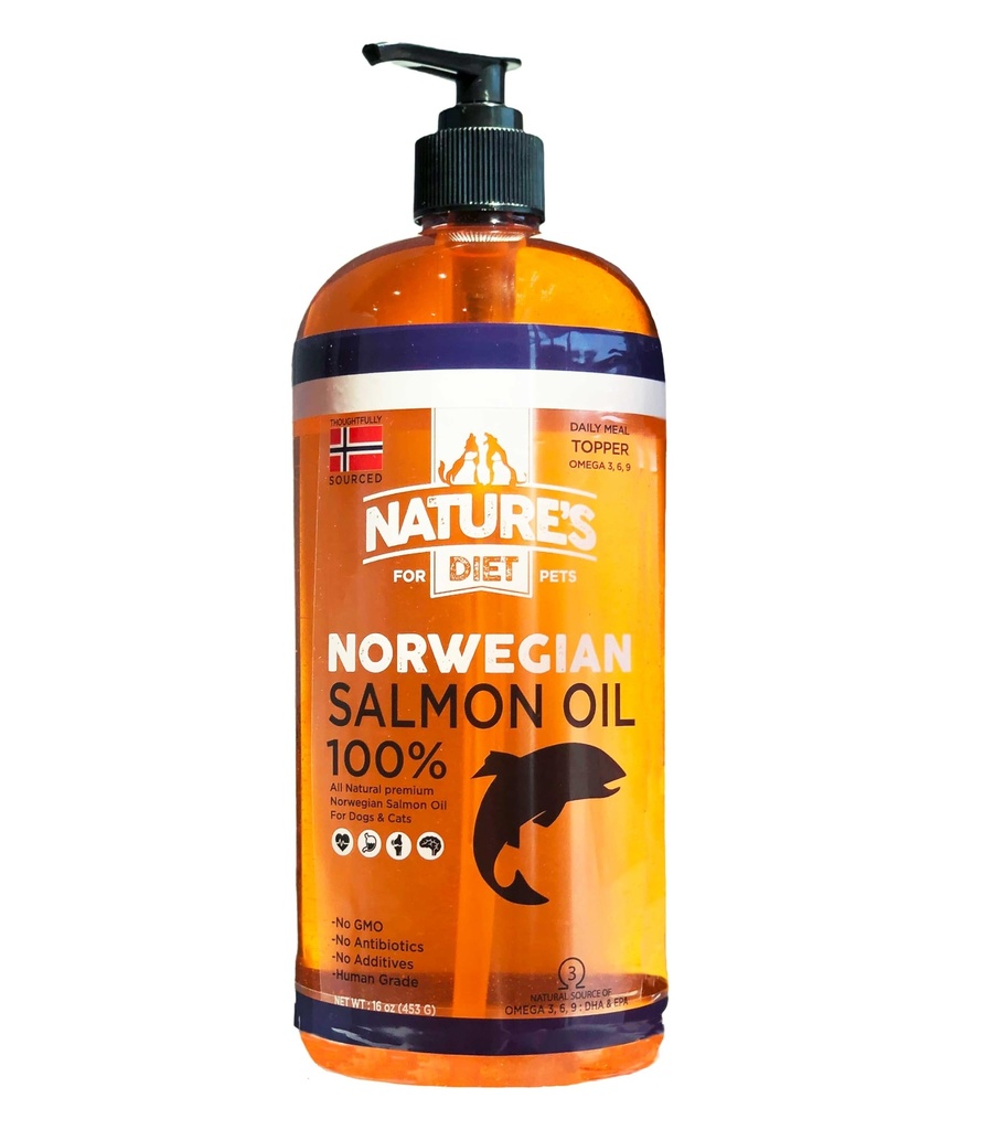 Nature's Diet Pet 32 oz Norwegian Salmon Oil Dogs & Cats - Natural Support for Joint Function Immune Heart Health Appetite Skin & Coat Omega 3 6 9 Liquid Food Topper EPA DHA Fatty Acids