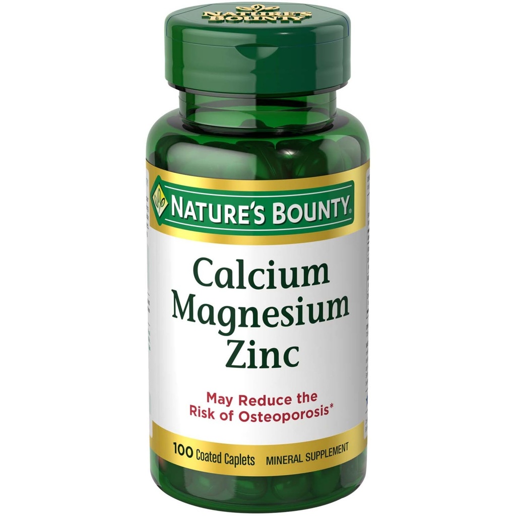 Nature's Bounty Calcium Magnesium & Zinc Caplets, Immune & Bone Health, Daily Supplement, 1000mg Calcium, 400mg Magnesium, 600 IU Βιταμίνη D, Χωρίς γλουτένη, 100 Caplets