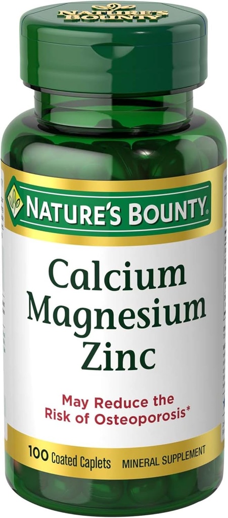 Nature's Bounty Calcium Magnesium & Zinc Caplets, Immune & Bone Health, Daily Supplement, 1000mg Calcium, 400mg Magnesium, 600 IU Βιταμίνη D, Χωρίς γλουτένη, 100 Caplets