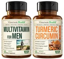Vimerson Health Men's Multivitamin + Turmeric Curcumin με Black Pepper Extract Bundle. Κοινή και ανοσοποιητική υποστήριξη, ανακούφιση δυσφορίας, αντιοξειδωτικές ιδιότητες για τον