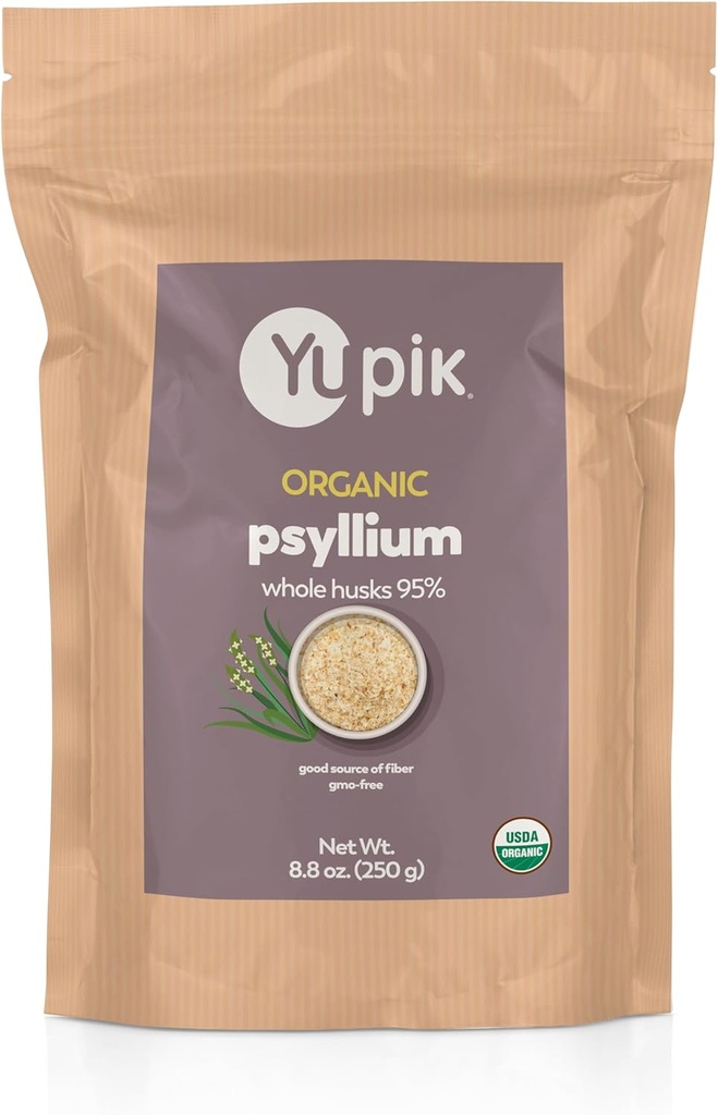 Yupik Organic Whole Husk Psyllium 8.8 Oz, 95% καθαρότητα, διαλυτές ίνες, USDA Certified, Non-GMO, Kosher, Χωρίς γλουτένη, Χωρίς ζάχαρη & χωρίς λιπαρά, χωρίς γεύση, με βάση το φυτό, Ιδανικό για βρώμη & δημητριακά
