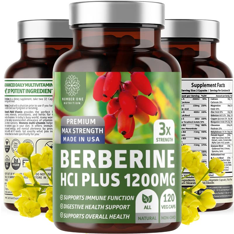 Number One Nutrition N1N Premium Berberine Plus 120 Caps, 1200mg, φυσικό συμπλήρωμα υποστηρίζει την καταπολέμηση της γήρανσης, κυτταρίτιδα υγεία, ενέργεια και πέψη