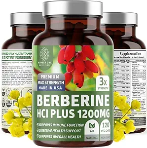 Number One Nutrition N1N Premium Berberine Plus 120 Caps, 1200mg, φυσικό συμπλήρωμα υποστηρίζει την καταπολέμηση της γήρανσης, κυτταρίτιδα υγεία, ενέργεια και πέψη