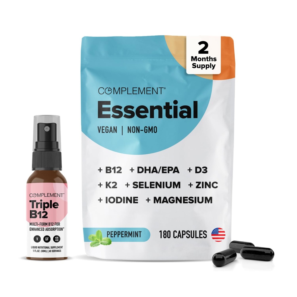 Συμπλήρωση Essential Vegan Multivitamin & Triple B12 Spray Bundle – Πλήρης διατροφική υποστήριξη για φυτικές τροφές