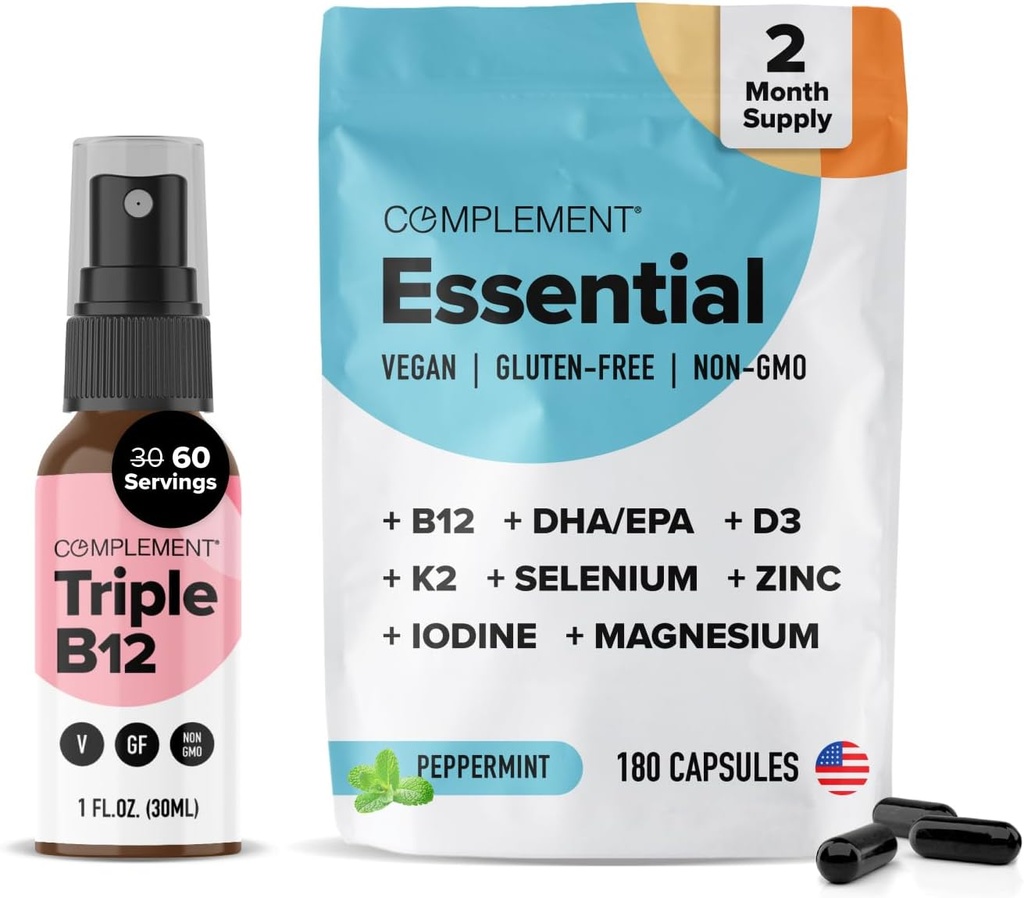 Complement Essential Vegan Multivitamin & Triple B12 Spray Bundle – Comprehensive Nutritional Support for Plant-Based Diets