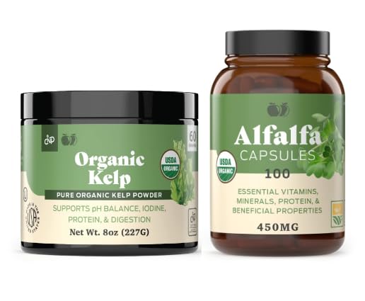 Βιολογική Kelp σκόνη 8oz & καθαρό φύλλο Alfalfa 100 κάψουλες