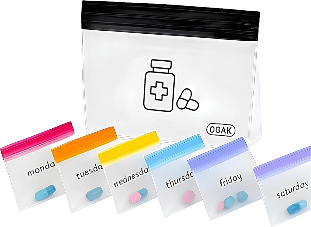 Τσάντες Pill Pouches για ταξίδια επαναχρησιμοποιήσιμα, 7 ημέρες χρωματισμένες μίνι πλαστικές τσάντες, Travel Pill Organizer, μικρές τσάντες χάπια & μεγάλες ταξιδιωτικές συσκευασίες, τσάντα αποθήκευσης φαρμάκων, σαφείς τσάντες κλειδαριών 