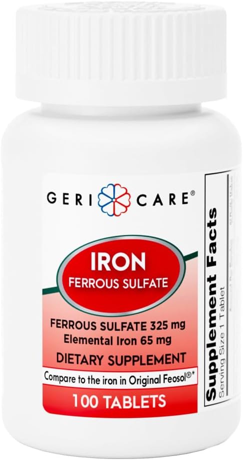 GeriCare Ferrous Sulfate δισκία 325mg, Elemental Iron 65 mg High Potency Iron Supplement 