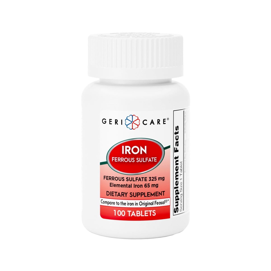 GeriCare Ferrous Sulfate δισκία 325mg, Elemental Iron 65 mg High Potency Iron Supplement 