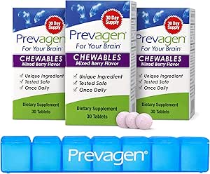 Prevagen Regular Strength Mixed Berry Chewables - 90 Tablets (3 Month Supply) | Formulated for Your Brain | 10mg of Apoaequorin Plus Vitamin D3 with 7-Day Pill Minder