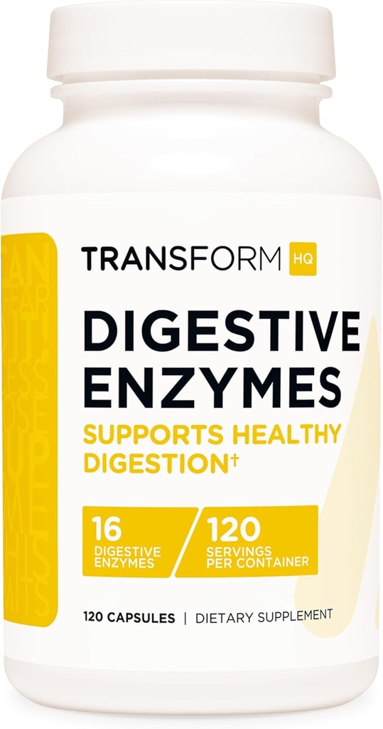 TransformHQ Digestive Enzymes Supplement (120 Κάψουλες) - 16 Ένζυμα, Υποστηρίξτε Υγιεινή Πέψη