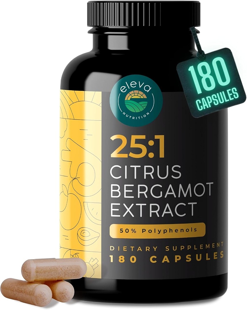 Citrus Bergamot Extract 1000mg Κάψουλες — Φυσικό συμπλήρωμα 25:1 Citrus Bergamot με 50% εκχύλισμα πολυφαινολών και μαύρο πιπέρι — Φυσική φόρμουλα Vegan και μη GMO — 180 κάψουλες