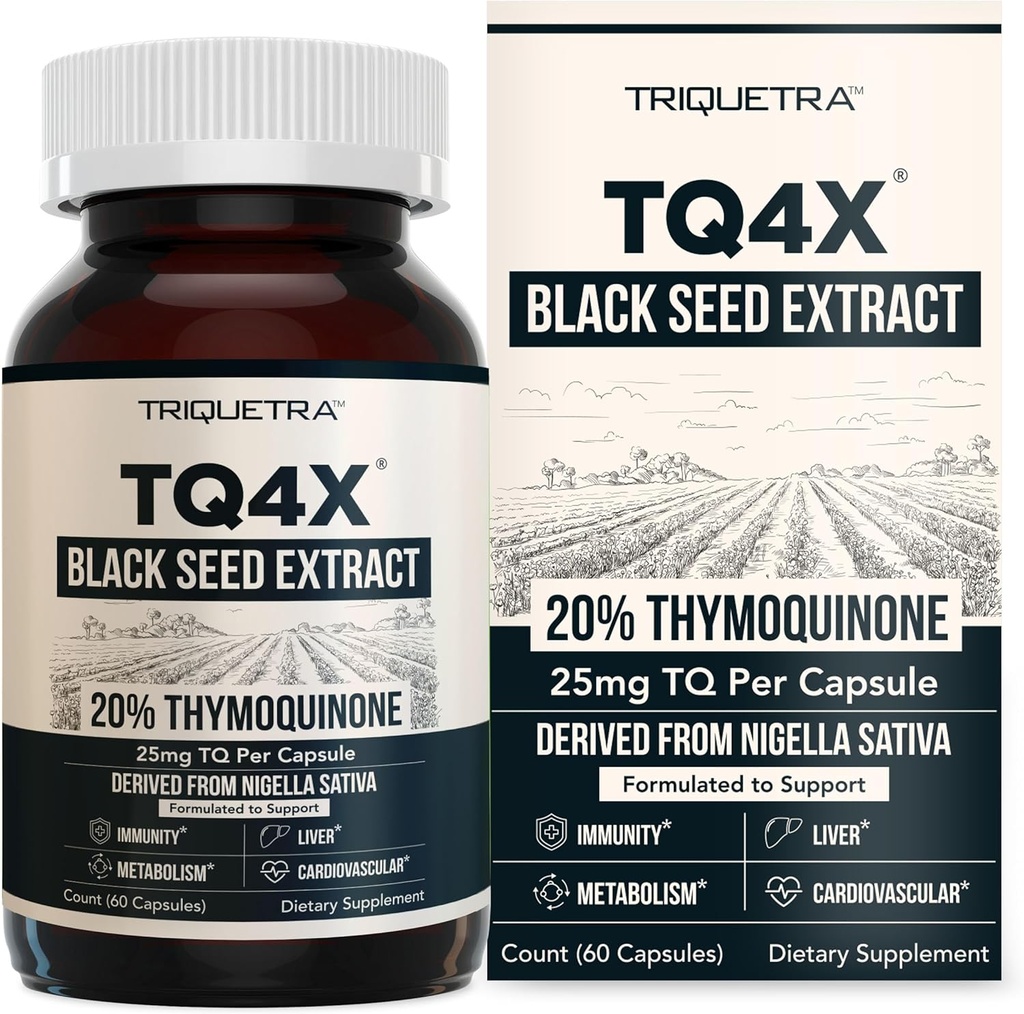 20% Thymoquinone Black Seed Oil Extract Κάψουλες - TQ-Advanced 4X®: Ισχυρή συγκέντρωση Thymoquinone Διαθέσιμο - 60:1 Πυκνό από Nigella Sativa, Ακατέργαστη μορφή, Vegan, Γυάλινο μπουκάλι (60 κάψουλες)